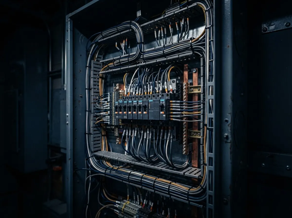 Electrician wiring a breaker panel
